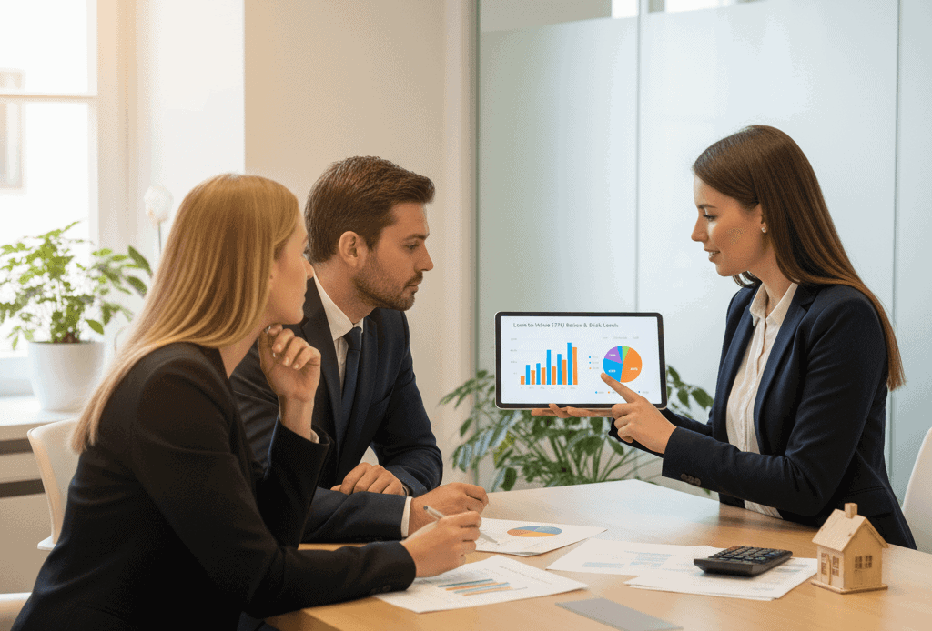 image of bank explaining how much risks comes with mortgage.